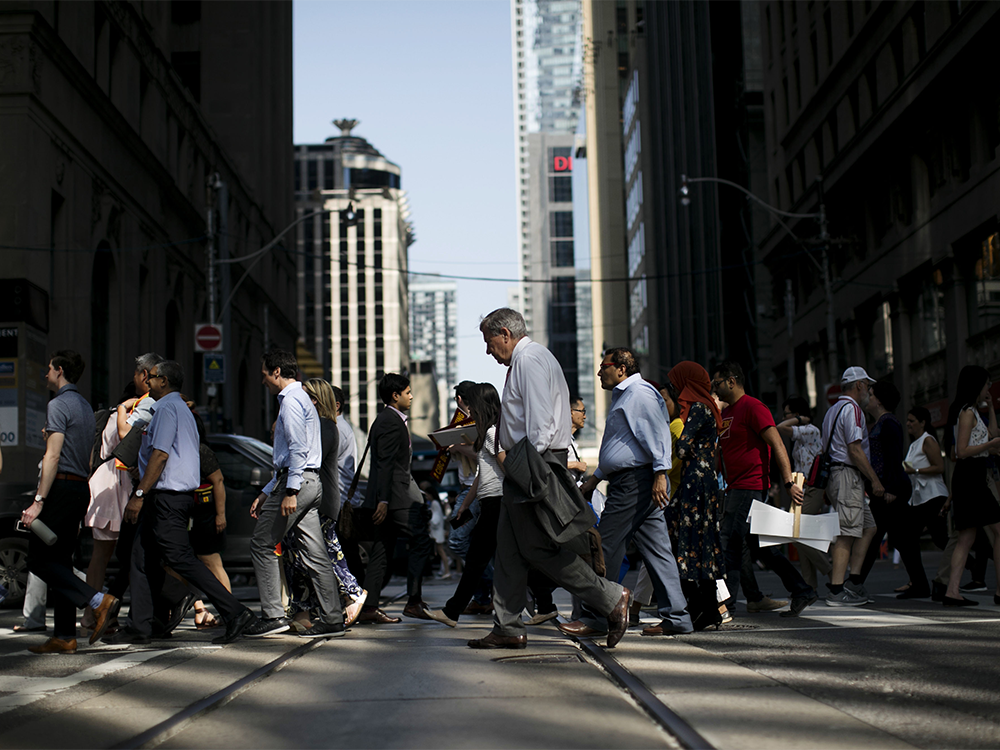 Worker in the financial district in Toronto