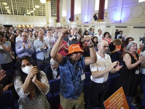 Consultant members of the British Medical Association (BMA) during a rally at the BMA headquarters in London, as consultants in England take industrial action for the first time in more than a decade, Thursday July 20, 2023.