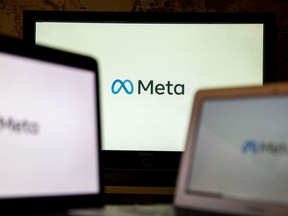 Meta Platforms Inc. signage during the virtual Meta Connect event in New York.