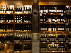 Various types of wine are displayed for sale at the LCBO flagship store in Toronto.