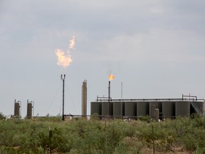 Methane gas is flared near Carlsbad, New Mexico.