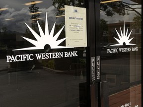 FILE - A Pacific Western Bank branch is seen Thursday, May 4, 2023, in Westlake Village, Calif. The Banc of California announced it would buy PacWest Bancorp, the parent of Pacific Western Bank, in an all-stock transaction on Tuesday, July 25, 2023, bringing an end to three months of speculation if PacWest would be able to survive on its own after the failures of Silicon Valley Bank, First Republic and Signature Bank earlier this year.