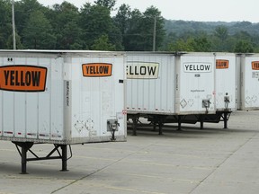 Yellow Corp. trailers are pictured at a YRC Freight facility Friday, July 28, 2023, in Richfield, Ohio. After years of financial struggles, Yellow is reportedly preparing for bankruptcy and seeing customers leave in large numbers -- heightening risk for future liquidation. While no official decision has been announced by the company, the prospect of bankruptcy has renewed attention around Yellow's ongoing negotiations with unionized workers, a $700 million pandemic-era loan from the government and other bills the trucker has racked up over time.