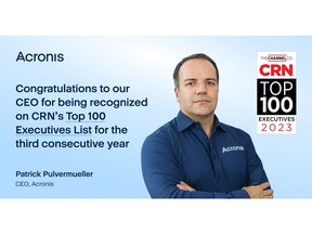 Patrick Pulvermueller, CEO at Acronis, named to CRN Top 100 Executives list, Top 25 Innovators sub-category.