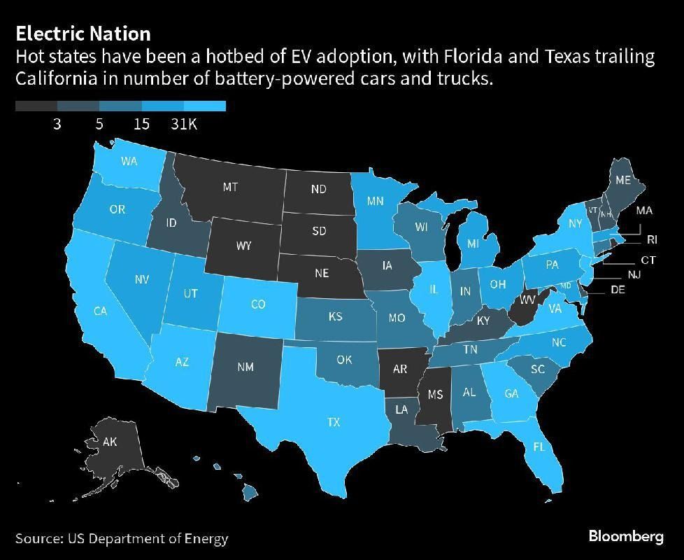 map of US EV adoption