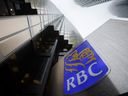 Signage is displayed outside of the Royal Bank of Canada (RBC) headquarters  in Toronto.