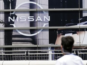 A Nissan logo is seen in Yokohama, near Tokyo, on July 17, 2023. Nissan and Renault formally redefined its French-Japanese auto alliance to a more equal one in cross-shareholdings, both sides said Wednesday, July 26, 2023.