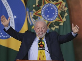 FILE - Brazilian President Luiz Inacio Lula da Silva speaks during an event to announce measures to prevent and control deforestation in the Amazon region on World Environment Day, in Brasilia, Brazil, Monday, June 5, 2023. Lula said Tuesday, July 4, 2023, that he will close during the year´s second semester, a commercial accord between MERCOSUR and the European Union.