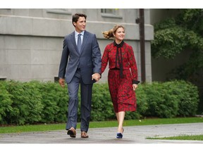 Justin Trudeau, Canada's prime minister, and his wife Sophie Gregoire Trudeau arrive at Rideau Hall in Ottawa, Ontario, Canada, on Wednesday, Sept. 11, 2019. Trudeau is expected to kick off Canada's election campaign Wednesday, with polls showing his Liberals locked in a tight race with the opposition Conservative Party ahead of the Oct. 21 vote.