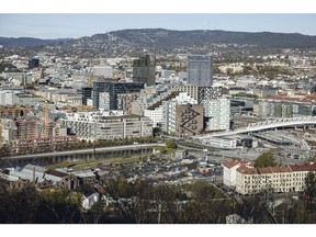 The city skyline of Oslo, Norway, on Thursday, Oct. 21, 2021. Norway's $1.4 trillion sovereign wealth fund, the world's biggest, returned 0.1% in the third quarter, after its bonds and real estate holdings offset a slight decline in stock portfolio. Photographer: Odin Jaeger/Bloomberg