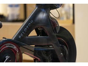A Peloton stationary bike at the company's showroom in Walnut Creek, California, U.S., on Monday, Feb. 7, 2022. Peloton Interactive Inc. is scheduled to release earnings figures on February 8.