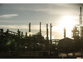 The Enbridge oil refinery in Edmonton, Alberta, Canada, on Wednesday, April 5, 2023. Canadian oil producers beset by years of constrained pipeline capacity expect to garner better prices for their crude when the expanded Trans Mountain conduit starts up next year, opening them to new markets in Asia.