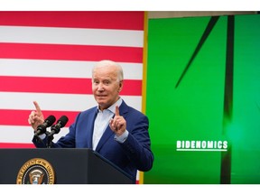 US President Joe Biden speaks at a groundbreaking for an Arcosa Wind Towers Inc. manufacturing facility in Albuquerque, New Mexico, US, on Wednesday, Aug. 9, 2023. Arcosa is expanding operations and creating 250 new jobs in New Mexico according to the White House.
