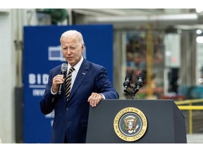 US President Joe Biden speaks during an event at Ingeteam Inc. in Milwaukee, Wisconsin, US, on Tuesday, Aug. 15, 2023.  Photographer: Christopher Dilts/Bloomberg