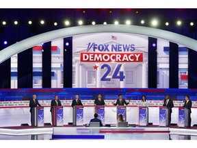 2024 Republican presidential candidates hold first debate hosted by Fox News in Milwaukee, Wisconsin, US, on Wednesday, Aug. 23, 2023.