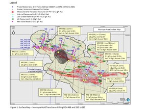 Surface Map - Monique deposit new drilling results