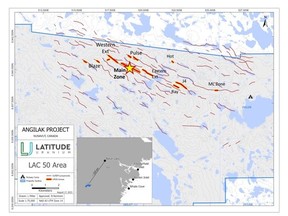 LAC 50 Mineralized Trend on the LUR Angilak Property, Nunavut. Yellow star indicates Main Zone drilling area.