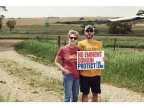 Vicki Hulse and her son, Bill Hulse, oppose a proposed carbon dioxide pipeline near their home in Moville, Iowa.