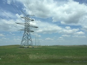 Power lines east of Calgary in rural Alberta.