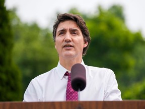Prime Minister Justin Trudeau making an announcement in Mississauga, Ont.