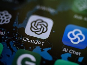 The artificial intelligence smartphone app ChatGPT surrounded by other AI apps.