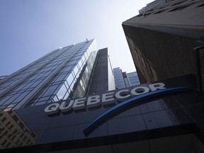 Quebecor headquarters is seen in Montreal on Thursday, May 11, 2023. Quebecor Inc. says its purchase of Freedom Mobile drove a big boost in earnings last quarter.