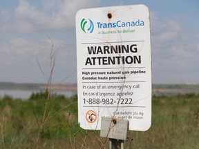 Signage for a TC Energy natural gas pipeline in Alberta.