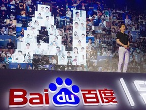 FIEL - Robin Li, CEO of search giant Baidu, talks about AI during the Baidu Create 2018 held in Beijing, China, on July 4, 2018. Chinese search engine and artificial intelligence firm Baidu made its ChatGPT-equivalent language model fully available to the public Thursday, Aug. 31, 2023, raising the company's stock price by over 3% following the announcement.