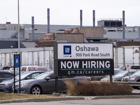 The General Motors plant in Oshawa. Unifor members at a trio of major automakers have voted overwhelmingly for strike mandates.