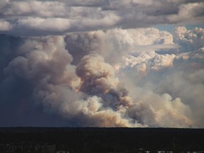 Smoke rising from wildfires near Yellowknife on Aug. 17.