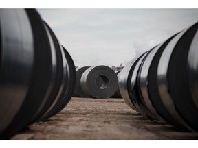 Steel coils sit to cool outside the Stelco Holdings Inc. plant in Nanticoke, Ontario, Canada, on Tuesday, Nov. 14, 2017. The 107-year-old company just completed the first initial public offering of a North American steelmaker in seven years.