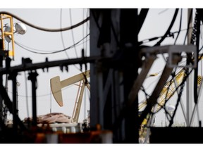 A pumpjack is seen as U.S. Vice President Mike Pence, not pictured, tours a Diamondback Energy Inc. oil rig in Midland, Texas, U.S., on Wednesday, April 17, 2019. Pence gave remarks to employees regarding the impacts of the Administration's United States-Mexico-Canada Agreement.
