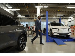 Canadian Prime Minister Justin Trudeau at the Ford Connectivity and Innovation Centre in October 2020.