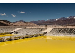 Brine evaporation pools at a lithium mine project near Fiambala, Catamarca province, Argentina.