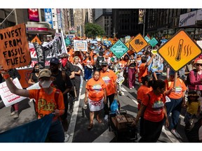 Thousands take to the streets of New York for the 'March to End Fossil Fuels' protest on September 17, 2023.
