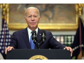 WASHINGTON, DC - SEPTEMBER 15: U.S. President Joe Biden delivers remarks on the contract negotiations between the United Auto Workers and auto companies in the Roosevelt Room at the White House on September 15, 2023 in Washington, DC. The United Auto Workers authorized a strike for the first time since 2019 amid negotiations with Ford, General Motors and Stellantis.