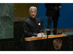 Subrahmanyam Jaishankar, India's external affairs minister, speaks during the United Nations General Assembly (UNGA) in New York on Tuesday.