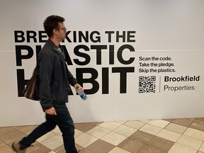 Billboard in mall about reducing plastic usage