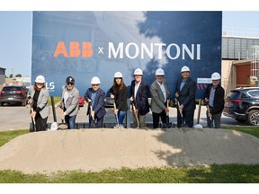 In the photo: Katie Bessette, ABB; Bruno Verenini, Architecture 49; Luciano Salvatore, GLS; Roula Abi-Ghanem, Montoni; Tim Thomas, Mayor of Pointe-Claire; Alain Quintal, ABB; Vince Pesce, ABB; Brent Cowan, Councillor for District 8 -Oneide, Pointe-Claire