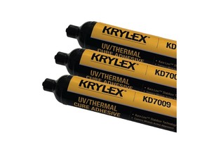 KRYLEX KURA-LOW adhesive technology available in formulations like KD7009. These adhesive formulations provide dual UV/thermal cure at lower temperatures and are room-temperature stable.