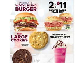 The new Roasted Garlic Roast Beef Sandwich, elevated with Renee's garlic aioli, is a taste sensation that's twice as nice at 2 for $11. Customers can also dive into Arby's new, large cookies by choosing White Chocolate Macadamia Nut or the decadent Turtle Double Chocolate.