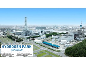 Takasago Hydrogen Park: Takasago Hydrogen Park is divided into sections according to three hydrogen-related functions: hydrogen production, storage, and utilization. (Image credit: Mitsubishi Power)