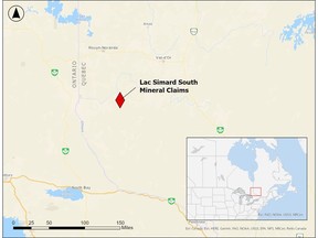 Property Location Map of Lac Simard South in Quebec, Canada