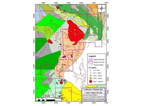 Map showing copper results from the 2023 outcrop samples in the northern half of the Project