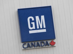 A sign at the General Motors plant in Oshawa, Ont.