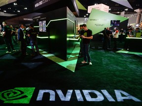 Nvidia Corp. display at the Electronic Entertainment Expo (E3) in Los Angeles, California.