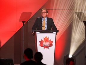 Minister of Energy and Natural Resources Jonathan Wilkinson speaks at the opening ceremony of the 24th World Petroleum Congress at the Telus Convention Centre in Calgary.