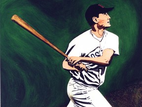 A painting of baseball great Ted Williams by Jennifer Ettinger.
