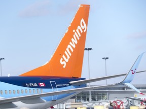 A Sunwing Airlines aircraft parked at Montreal Trudeau airport in Montreal.
