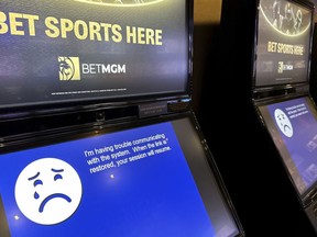 An error message is displayed on a machine at MGM Grand in Las Vegas, Tuesday, Sept. 12, 2023. MGM Resorts said a cybersecurity attack began Sunday, affecting reservations and casino floors in Las Vegas and other states.